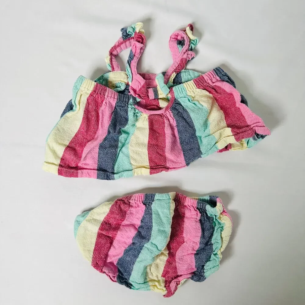 Old Navy 2 Piece Colorful Striped Babydoll Top w/ Bloomers Set Sz 12-18 mo